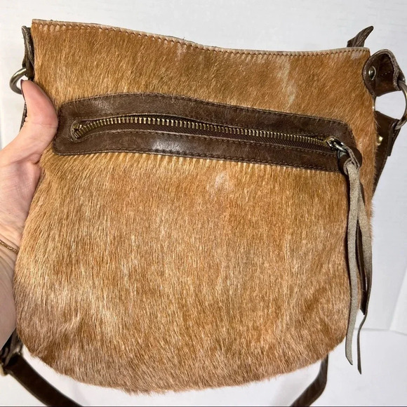 Maurizio Taiuti Italy Pony Calf Fur Brown Leather Crossbody Purse / Bag - Picture 3 of 14